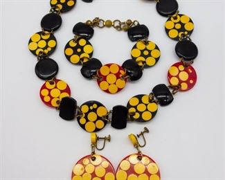 Vintage Polka Dot Bakelite Necklace Bracelet Earrings