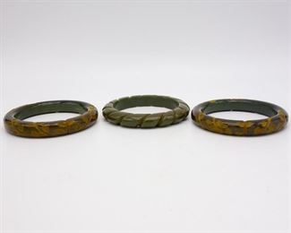 Vintage Lot 3 Carved Floral Bakelite Bangle Bracelets