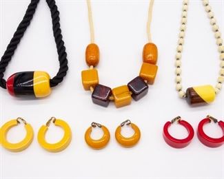 Vintage Bakelite Earrings, Necklaces incl Laminated