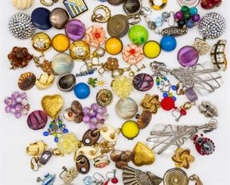 Vintage Lot 50 Pairs Earrings incl YSL, Coro, Sterling