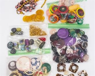 Large Vintage Lot Jewelry Beads, Buttons, incl Abalone
