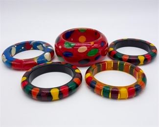 Vintage Lot 5 Pop Art Colorful Bangle Bracelets