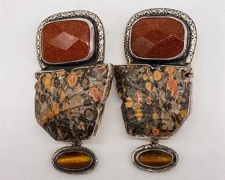 Vintage Amy Kahn Russell Silver Gold Stone Earrings