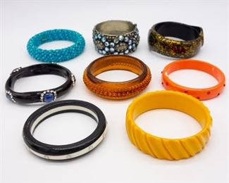 Lot 8 Vintage Mid Century Bangle Bracelets incl Jeweled