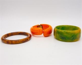 Vintage Lot 3 Bakelite Bracelets incl Hinged, Marbled