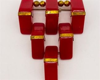 Vintage Art Deco Red Cherry Bakelite Cascade Brooch
