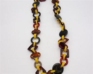 Vintage Bakelite Carved Panel Necklace 36"