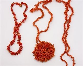 Vintage Lot of 3 Coral Branch Necklaces incl Solid Gold