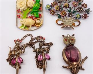 4 Vintage Brooches incl Sterling Jelly Belly Enamel