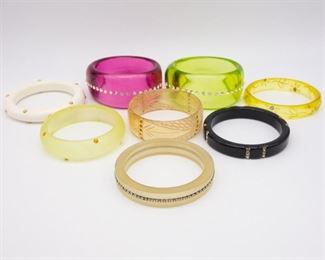 Lot of 8 Vintage Jeweled Carved Bangle Bracelets