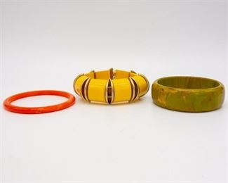 Vintage Lot of 3 Bakelite Bracelets incl Metal Stretch