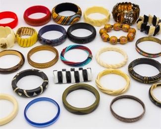 Vintage Lot 25 Ladies Bracelets incl Carved, Stretch