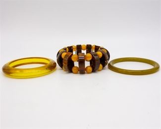 Vintage Lot 3 Bakelite Bracelets incl Stretch, Marbled