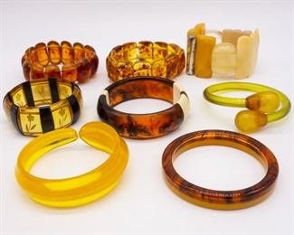 Lot 8 Vintage Mid Century Bracelets incl Reverse Carved