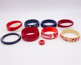 Lot 8 Vintage Mid Century Red White and Blue Bracelets