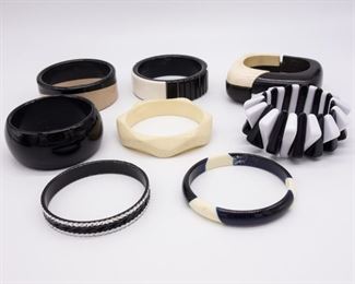 Lot 8 Vintage Black and White Bracelets incl Hinged