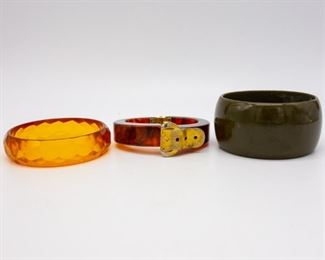 Vintage Lot 3 Bakelite Bracelets incl Hinged, Faceted