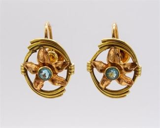 Retro 14K Rose Yellow Gold Natural Blue Zircon Earrings