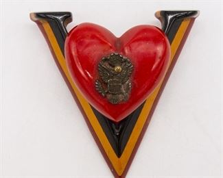 Vintage Laminated Bakelite V for Victory Sweetheart Pin