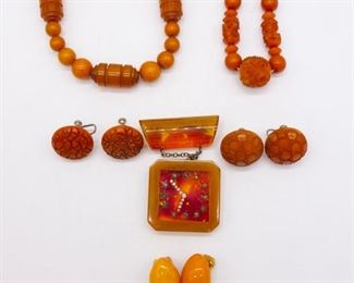 Vintage Lot 6 Ladies Faux Amber Jewelry incl Earrings