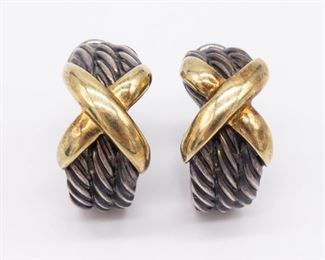 David Yurman Sterling Silver Cable X 14K Gold Earrings