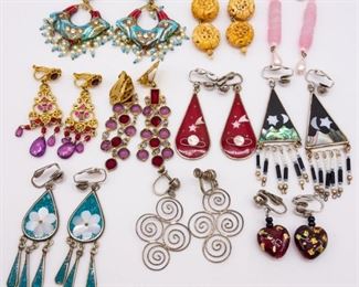 Vintage Lot Dangle Earrings incl Sterling, Enamel, MOP