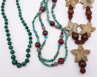 Vintage 3 Hard Stone Necklaces incl Malachite Turquoise