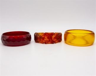 Vintage Lot 3 Bakelite Bracelets incl Honeycomb, Carved