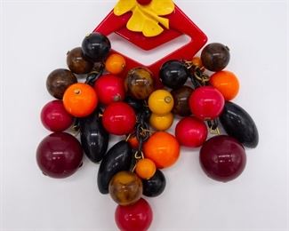 Vintage Bakelite and Plastic Dangle Bead Brooch