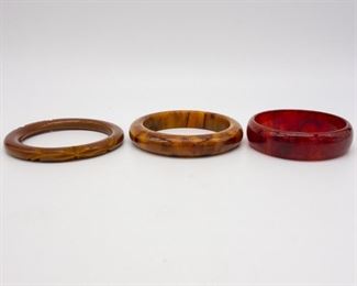 Vintage Lot of 3 Bakelite Bracelets incl Carved Marbled