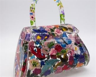 Joyce Francis Acrylic Reverse Carved Painted Purse