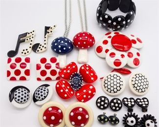Lot Vintage Polka Dot Jewelry incl Enamel, Mushrooms