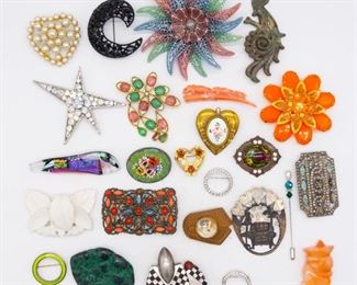 Vintage Lot 25 Brooch Pins incl Malachite, Studio