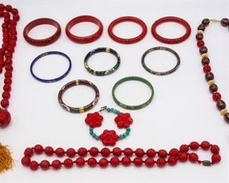 Vintage Lot 13 Chinese Jewelry incl Cloisonne Enamel