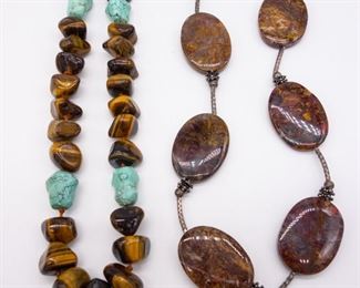 Lot 2 Hard Stone Necklaces incl Turquoise, Tiger Eye