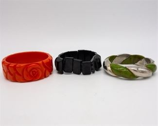 Vintage Lot of 3 Bakelite Bracelets incl Metal, Stretch