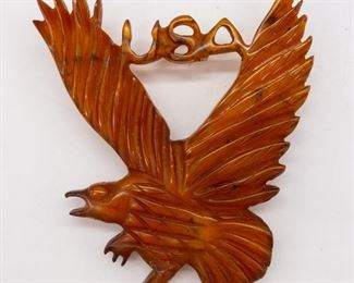 Vintage Carved Bakelite USA Flying Eagle Brooch Pin