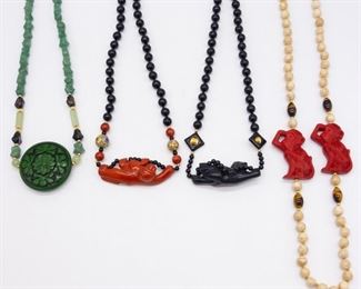Vintage Lot 4 Chinese Beaded Necklaces w Primates