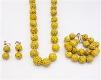 Chinese Carved Soapstone Necklace Bracelet Earrings