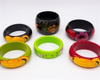 Vintage Lot of 6 Hand Painted Bangle Bracelets