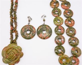 Vintage Lot 3 Unakite Necklaces and Earrings