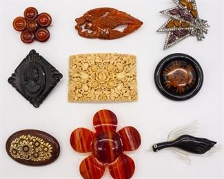 Vintage Lot 9 Ladies Brooches and Floral Belt Buckle