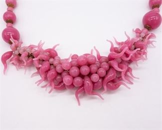 Vintage Italian Pink Art Glass Bead Lampwork Necklace