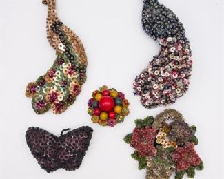 Vintage Lot Sequin and Bead Brooch Pins incl Peacocks