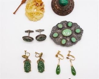 Vintage Chinese Jewelry incl Carved Serpentine Pendant