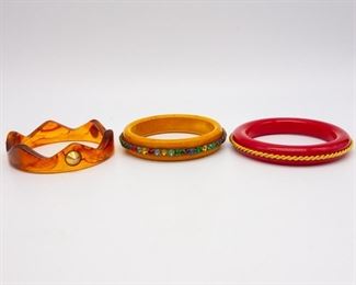 Vintage Lot of 3 Bakelite Bangle Bracelets incl Jeweled