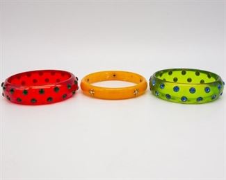 Vintage Lot of 3 Jeweled Bakelite Bangle Bracelets
