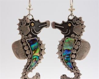 Sterling Silver Abalone Handmade Seahorse Earrings