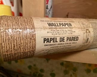 70 square foot roll of 1960s/70s grass wallpaper! It's on some of the walls.  awesome.