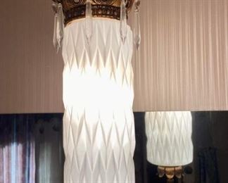 Vintage Swag Lamp Light White Glass Crystals Fredrick Raymond Hollywood Mid Century